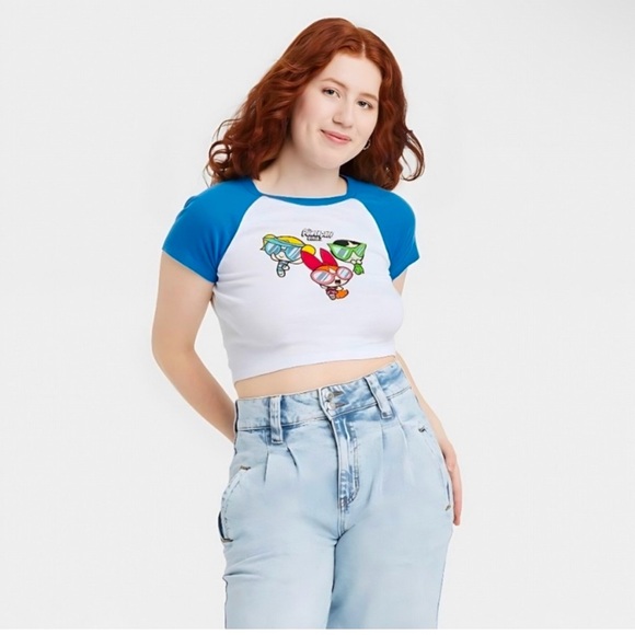 NWOT Powerpuff Girls Cropped Ringer Baby Tee Size XL - Picture 5 of 6